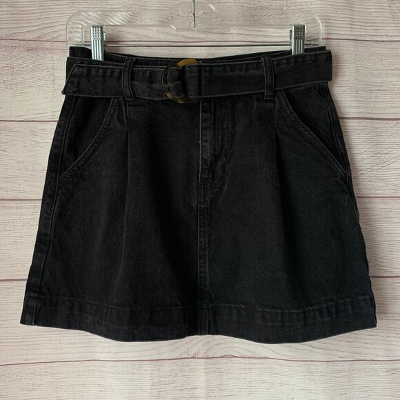 Free People We The Free Jade Denim Mini Skirt Black Ash Belted Pockets Size 26 - Picture 1 of 13